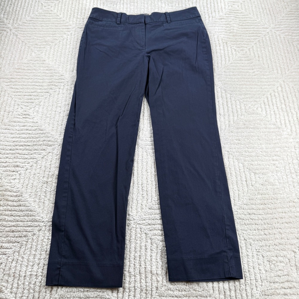Talbots The Perfect Crop Pants Womens 2 Navy Blue Straight Leg Cotton Chino Work